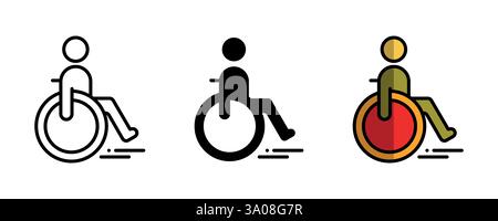 Illustrationssatz mit Symbolen für Barrierefreiheit mit Rollstuhlmotiv Stock Vektor
