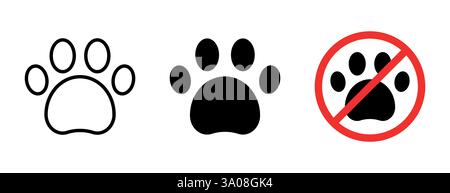 Abbildung: Paw Prints mit beiliegendem Hinweis „No-Entry“ in Rot Stock Vektor