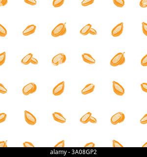 Nahtloses Papaya-Muster. Hintergrund: Orange. Lebensmitteldruck ideal zum Bedrucken von Stoffen, Geschenkpapier, Tapeten usw. Stock Vektor