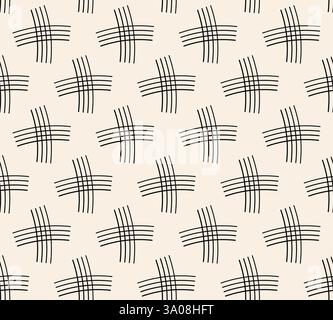 Schwarzes, gewebtes Linienmuster auf beigefarbenem Hintergrund. Einfaches Kreuzvektormuster. Stock Vektor