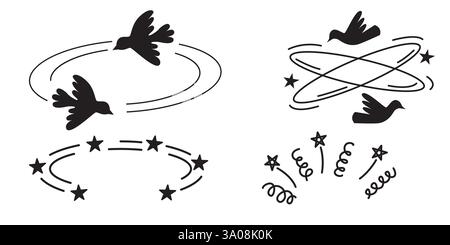 Schwindel Manga oder Anime Comic Emoticon Element grafische Effekte Hand gezeichnet Kritzelvektor Illustration Set isoliert auf weißem Hintergrund. Zeichentrickstil Stock Vektor