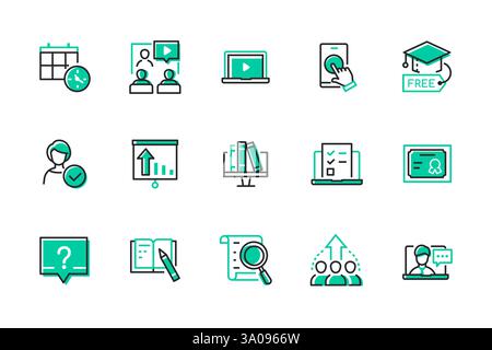 Online-Schulungen und -Kurse – Set mit Symbolen für Liniendesign Stock Vektor