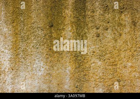 Raue Betonwand mit gelben Flecken Stockfoto