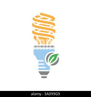 Energiesparlampe flaches Symbol. Vektorisoliertes Element. Bearbeitbare Kontur. Stock Vektor