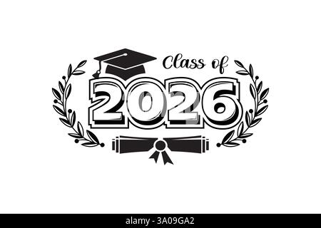 2026 Absolventen. Das Konzept der Gratulation für Schulabsolventen. Stock Vektor