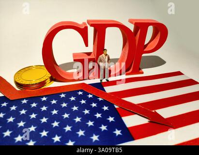 SUQIAN, CHINA - 3. MÄRZ 2025 - Illustration des US-BIP, 3. März 2025, Suqian, Provinz Jiangsu, China. Stockfoto