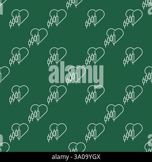 Herz- und Kerzendiagramm-Vektor-Investitionsanalyse-Konzept lineares nahtloses Muster Stock Vektor