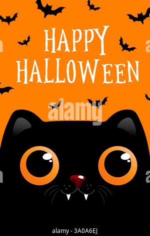 Halloween Papier geschnittener Hintergrund mit schwarzer Katze. Grußkarte, Flyer, Poster oder Einladungsvorlage für Halloween. Vektorabbildung Stock Vektor