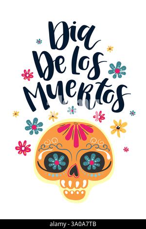 Dia de Los Muertos, mexikanischer Tag der Toten, Set Grußkarten mit Schriftzug Stock Vektor