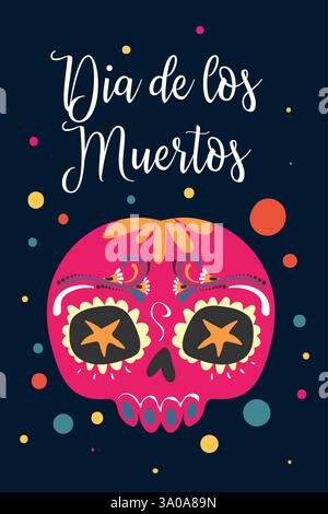 Dia de Los Muertos, mexikanischer Tag der Toten, Set Grußkarten mit Schriftzug Stock Vektor