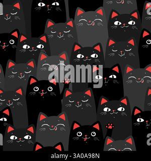Schwarze und graue Katzen. Nahtloses Cartoon-Muster. Vektor-EPS 10 Stock Vektor