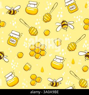 Niedliches nahtloses Muster mit fliegenden Bienen. Vektorabbildung EPS10. Stock Vektor