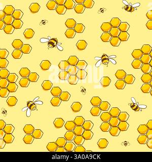Niedliches nahtloses Muster mit fliegenden Bienen. Vektorabbildung EPS10. Stock Vektor