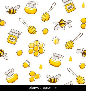 Niedliches nahtloses Muster mit fliegenden Bienen. Vektorabbildung EPS10. Stock Vektor