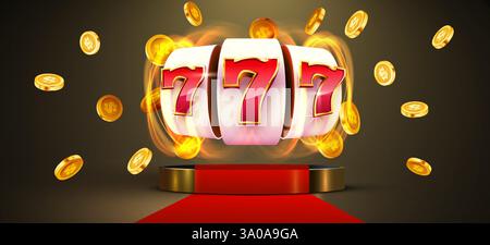 Spielautomat gewinnt den Jackpot. 777 großes Win-Konzept. Casino Jackpot. Vektorgrafik Stock Vektor
