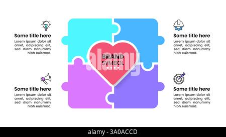 Infografik-Vorlage mit Symbolen und 4 Optionen oder Schritten. Puzzle. Kann für Workflow-Layout, Diagramm, Banner, webdesign verwendet werden. Vektorgrafik Stock Vektor