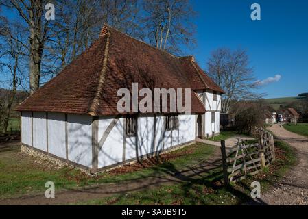 Sole Street mittelalterliches Haus im Weald and Downland Living Museum. Februar 2025. Stockfoto