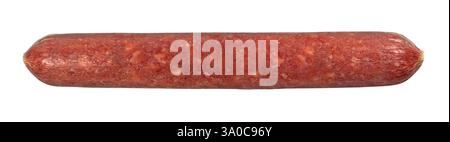 Studio-Aufnahme einer ganzen getrockneten Wurst, isoliert auf weißem Hintergrund Stockfoto