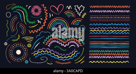 Handgezeichneter Vektorpinsel-Satz. Pinsel mit Bleistift-Doodle-Stil. Stock Vektor