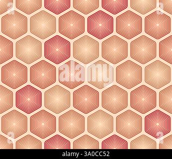 Nahtloses geometrisches Muster. Orange Farbverläufe. Abgerundetes, gestapeltes Sechseck-Mosaikmuster. Große Sechskantformen. Nahtloses Muster. Stock Vektor