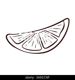 Zitronenscheibe im Line-Art-Stil. Einfache handgezeichnete Zitrusfrucht-Illustration für botanisches, Menü, Paket, kulinarisches und dekoratives Design. Isoliert auf einem Stock Vektor