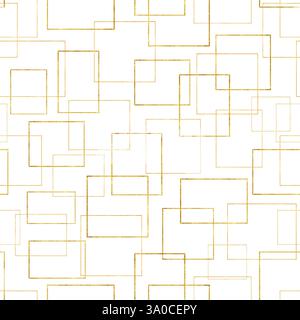 Goldene ineinander verwobene Silhouettenrahmen in verschiedenen geometrischen Formen nahtloses Muster isolierter Hintergrund. Abstrakte handgemalte Grafik mit Goldstruktur Stockfoto