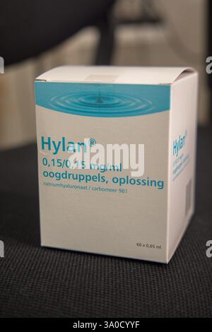 Foto der Verpackung von Hylan Augentropfen, knstliche Trnenflssigkeit,  hergestellt von Pharma Stulln GmbH; Behandlung trockener Augen  Stockfotografie - Alamy