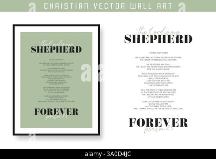 Psalm 23 Herr ist mein Hirte. Motivationsposter der christlichen Schrift und inspirierende Wandkunst. Bibelvers. Christliches Zitat zur Inspiration. Vektor i Stock Vektor