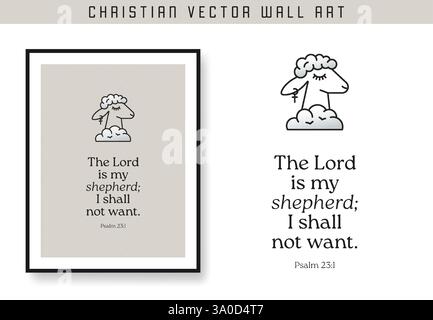 Psalm 23 Herr ist mein Hirte. Motivationsposter der christlichen Schrift und inspirierende Wandkunst. Bibelvers. Christliches Zitat zur Inspiration. Vektor i Stock Vektor
