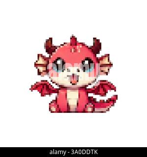 Baby Drache. Mythische Kreatur, roter Drache. Baby-Drache mit Flügeln. Vektor 2D-Drachen-Symbol für Spiele. Stock Vektor