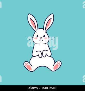 Osterfigur sitzender Hase, Hase, Hase. Flache Vektorkonstruktion, Umrissdarstellung. Osterhase-Symbol, Aufkleber. Grußkarte, Happy Easter Konzept Stock Vektor