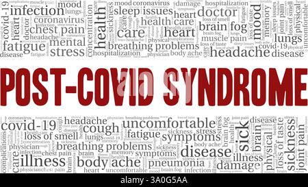 Nach-covid-Syndrom Vektor-Illustration Wortwolke isoliert auf weißem Hintergrund. Stock Vektor