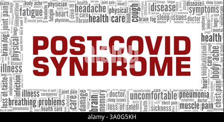 Nach-covid-Syndrom Vektor-Illustration Wortwolke isoliert auf weißem Hintergrund. Stock Vektor