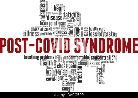 Nach-covid-Syndrom Vektor-Illustration Wortwolke isoliert auf weißem Hintergrund. Stock Vektor