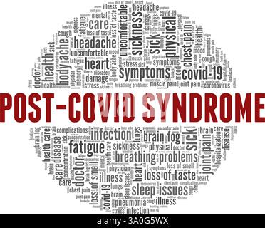 Nach-covid-Syndrom Vektor-Illustration Wortwolke isoliert auf weißem Hintergrund. Stock Vektor