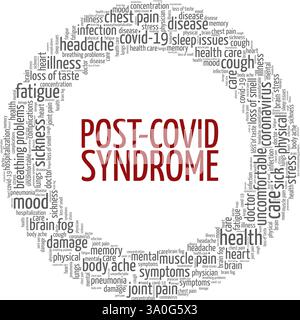 Nach-covid-Syndrom Vektor-Illustration Wortwolke isoliert auf weißem Hintergrund. Stock Vektor