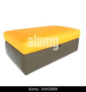Eine moderne Ottomane mit einem hellgelben Kissen auf einem grauen Sockel, die für Vielseitigkeit und Komfort konzipiert wurde. Ideal für jeden modernen Wohnbereich Stockfoto