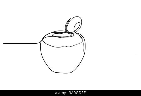 Kontinuierliche eine einzelne minimale Linie Zeichnung Kokos, einzelne kontinuierliche Linie Zeichnung ganze und geschnitten gesunde organische Kokosnuss für Obstgarten Logo Identität Stock Vektor