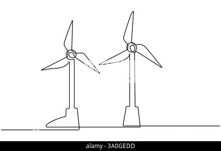 Durchgehende einzeilige Zeichnung der Windkraftanlage. Eine Zeilendarstellung der Windmühlenenergie Stock Vektor
