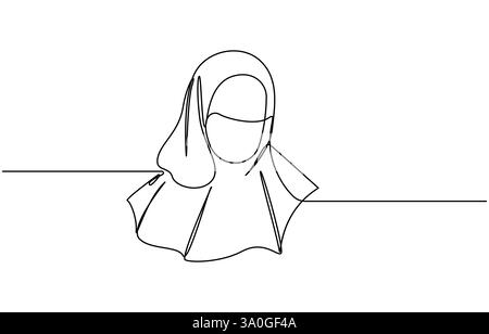 Frau im Hijab betend einzeilige Zeichnung Vektor, durchgehende einzeilige muslimische Frauen zeichnen Stock Vektor