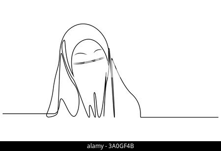 Frau im Hijab betend einzeilige Zeichnung Vektor, durchgehende einzeilige muslimische Frauen zeichnen Stock Vektor