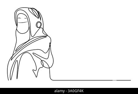 Frau im Hijab betend einzeilige Zeichnung Vektor, durchgehende einzeilige muslimische Frauen zeichnen Stock Vektor