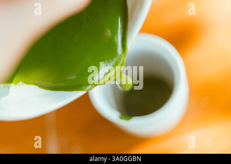 Kochen Sie Matcha-Grüntee, Cafe-Menü Stockfoto