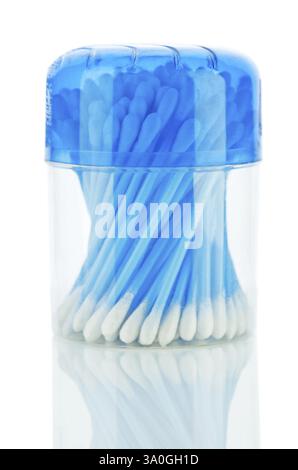 Blaue wattierte Stäbchen Stockfoto