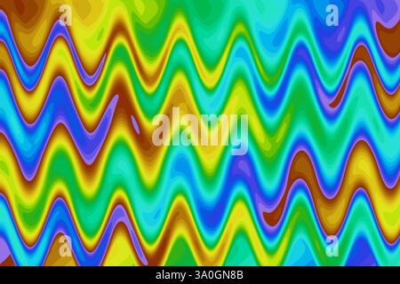 Heller und dynamischer abstrakter Regenbogenhintergrund mit welligen Linien, im Stil psychedelischer Kunst hergestellt. Hintergrundbilder für kreative Designs, Hintergrundbilder, Webs Stockfoto