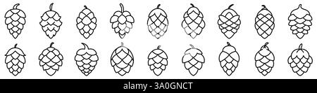 Pinienkegel-Symbol. Bearbeitbare Kontur. Satz von schwarzen linearen Kiefernkegeln. Kiefernkegel-Symbol. Vektorabbildung Stock Vektor