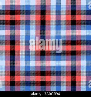 Blaues rotes, schwarzes Karomuster. Modebewusstes Vektor-Design. Nahtloses Karomuster. Klassischer englischer Hintergrund mit Schottenkaromuster. Stock Vektor