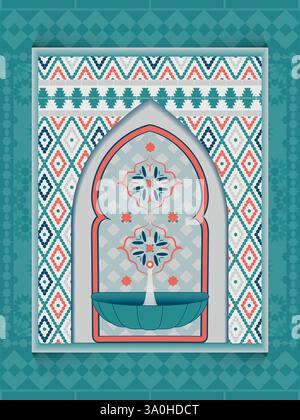 Verzierte geometrische Wanddekoration mit komplizierten Mustern und traditionellen Motiven, ideal für Dekoration, Hintergründe oder zur Illustration traditioneller und modischer Motive Stock Vektor