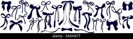 Schwarze Silhouette der Schleife isoliert auf weißem Hintergrund. Vector Monochrom Shape Kollektion. Niedliches feminines romantisches Set für Hochzeiten und Geburtstage Stock Vektor