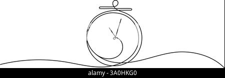 Uhr mit Pfeil. Ein Symbol für eine dünne Linie, die durchgehend ist. Symbol für die Chronometerkontur. Thema Zeit, Termin, Morgen, Zeit zur Arbeit isoliert auf weißem Hintergrund Stock Vektor